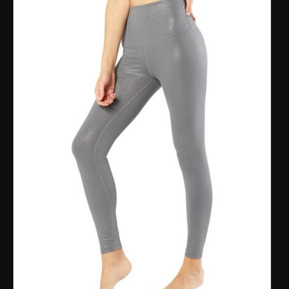 Beyond Yoga Gunmetal Gray Metallic Shine High Rise Leggings Small Like New